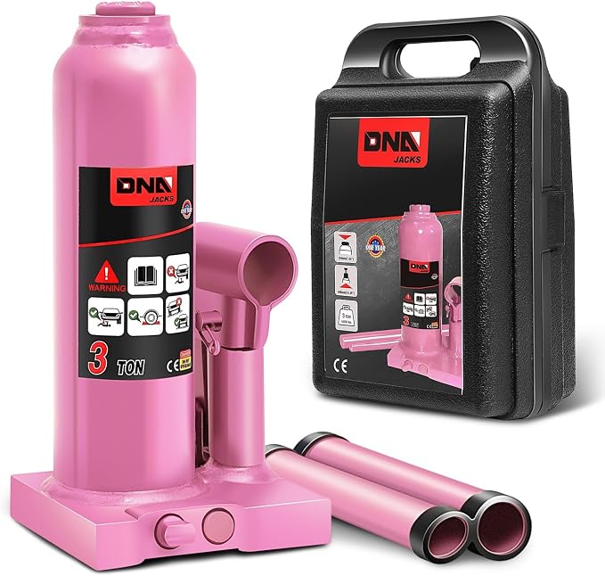 3 tons / 6000 lbs Lifting Automotive Welded Hydraulic Bottle Jack for Car SUV Pickup Truck, Auto Repair, with Manual Handle & Carrying Storage Case, Pink