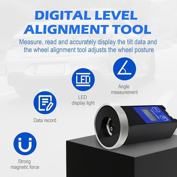 Universal Wheel Alignment Tool, Magnetic Digital Caster Camber Gauge, LCD Camber Alignment Tool for Car Truck RV SUV Motorcycle, 90° to + 90°