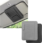 2PCS Small Leather Car Sun Visor Organizer, Multifunctional Auto Visor Document Holder with Sunglasses Clip, Universal Car Interior Organizer for Drving License, Card, Pen (Black+Gray)