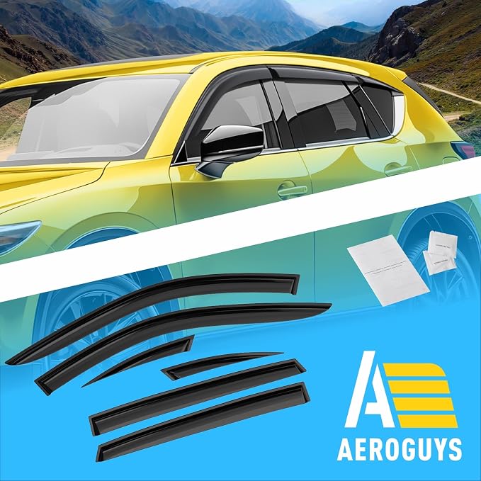 Extra Durable Window Deflectors Tape-On Window Visors Rain Guards Fit for Mazda CX-5 2017-2025, Sun Visors, Wind Vent for Shades, Exterior Car Accessories - 6pcs. AG0661
