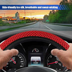 Elastic Stretch Steering Wheel Cover, 15" Breathable Microfiber Ice Silk Steering Wheel Protector, Universal Anti-Slip Car Warm in Winter&Cool in Summer Accessories for Men Women (Red)