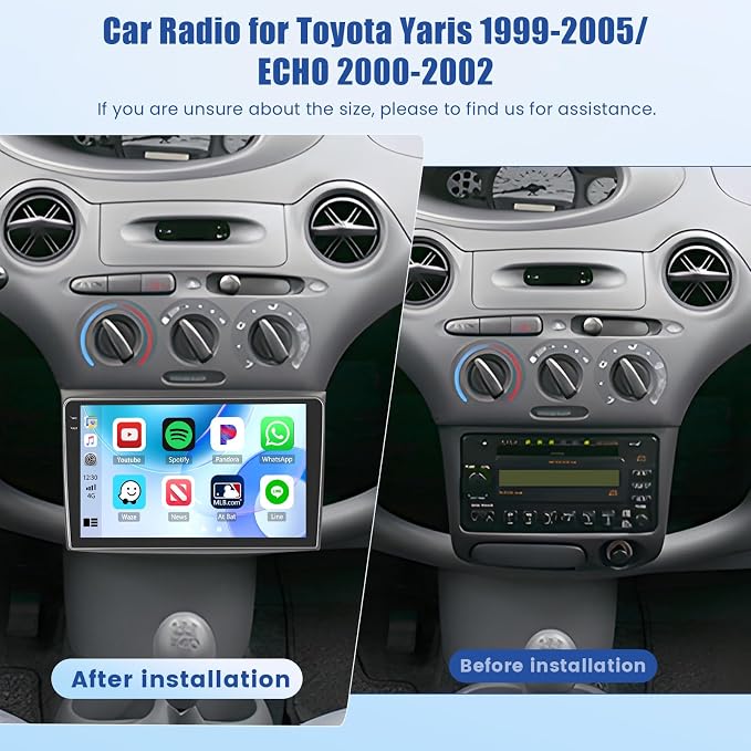 5Ghz WiFi 4G+64G Android 15 Car Radio for Toyota Yaris 1999-2005/ECHO 2000-2002 Car Stereo with Wireless Carplay/Android Auto, 9 Inch HD Touchscreen with GPS Bluetooth5.0 FM/RDS EQ SWC