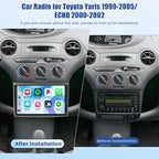 5Ghz WiFi 4G+64G Android 15 Car Radio for Toyota Yaris 1999-2005/ECHO 2000-2002 Car Stereo with Wireless Carplay/Android Auto, 9 Inch HD Touchscreen with GPS Bluetooth5.0 FM/RDS EQ SWC