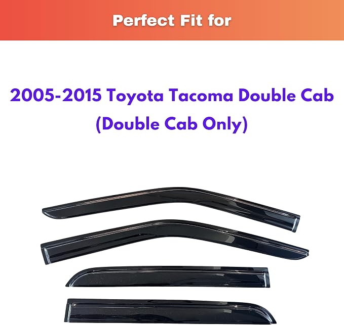 KPY Rain Guards Fit for 2005-2015 Toyota Tacoma Double Cab, Out-Channel Window Visors Vent Wind Deflectors 4PC, Truck Accessories for 05-15 Tacoma Crew Cab (Full-Size Cabs Only)