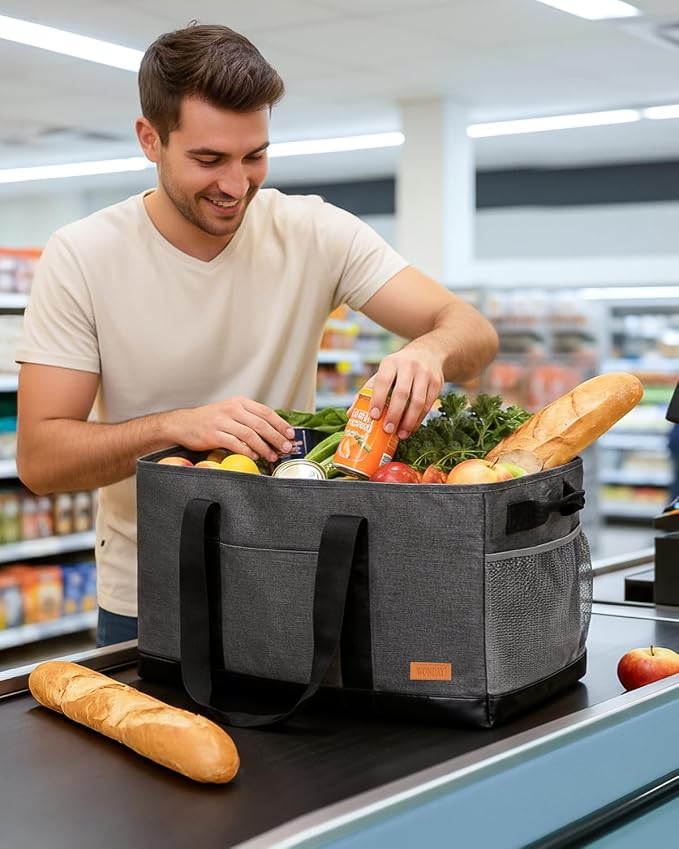Extra Large Utility Tote Bag - Standing Reusable Grocery Bag with Handle, Collapsible Storage for Shopping, Beach