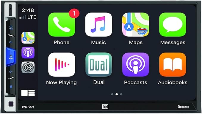 Dual Electronics Dual DMCPA70 7-Inch Double-DIN in-Dash Mechless Receiver with Bluetooth, Apple CarPlay, and Android Auto (Renewed)