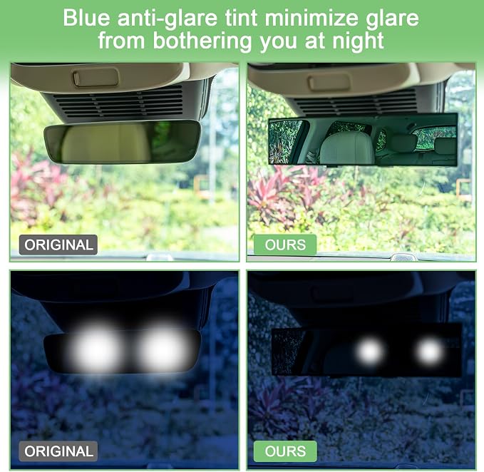 Car Rear View Mirrors，Universal 11.81'' Anti-glare Panoramic Rear Mirror | Cars Accessory, Convex Interior Mirror Reduces Blind Spot, for Cars,SUVs,Trucks, Various Kinds Vehicles