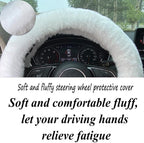 Fluffy Steering Wheel Cover for Women Fuzzy Steering Wheel Cover Winter Warm Faux Wool Plush Car Wheel Cover Furry Steering Wheel Protector Universal Fit 15 Inch (White)