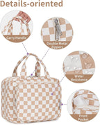 Travel Toiletry Bag for Women Large Hanging Makeup Bag Organizer Toiletries Bag for Full Size Essentials Accessories Cosmetics (Light Checkerboard (Large))