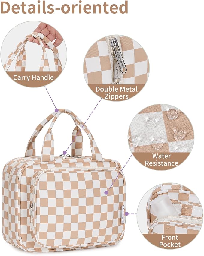 Hanging Toiletry Bag for Women Travel Makeup Bag Organizer Toiletries Bag for Travel Size Essentials Accessories Cosmetics (Light Checkerboard (Medium))