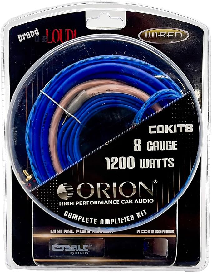 ORION Cobalt COKIT8 8-Gauge CCA Amp Wiring Kit, 100% American Wire Gauge (AWG) Standard, High Current Amplifier Install Kit with Fuse Holder, RCA Cable & Speaker Wire for Car Audio Systems