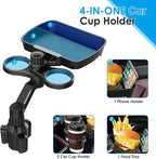 4-in-1 Car Cup Holder Expander, Universal Tray with Phone Mount for Truck | Compatible with 2.6"-3.94" cup holders. Large food tray fits snacks, drinks & devices.