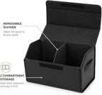 Car Trunk Organizer, Foldable Cargo Storage Box with Hook-and-Loop Lid, Suede & Faux Leather Trunk Organizer for SUV Sedan Truck, Adjustable Divider, Handles, Black, 19.7inches