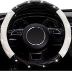 Black White Steering Wheel Cover, Anti-Slip Steering Wheel Protector with Crystal Rhinestones, Car Steering Wheel Cover for Women and Girl Fit 14.5-15 inch