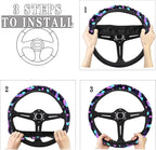 Halloween Steering Wheel Cover for Cars Universal Fit 14 to 15 inch | Bat Flower Print, Universal Stretch-on Fabric, Keep Warm Steering Wheel Protector for Women