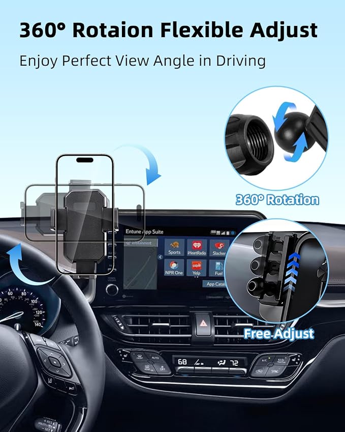 PZK Car Phone Mount for Toyota C-HR CHR 2019-2022 Accessories 8-inch Screen | Auto Lock Phone Holder One Button Release 360° Rotation Smart Phone Cradles Hands Free Not Affect Vent for All Smartphone