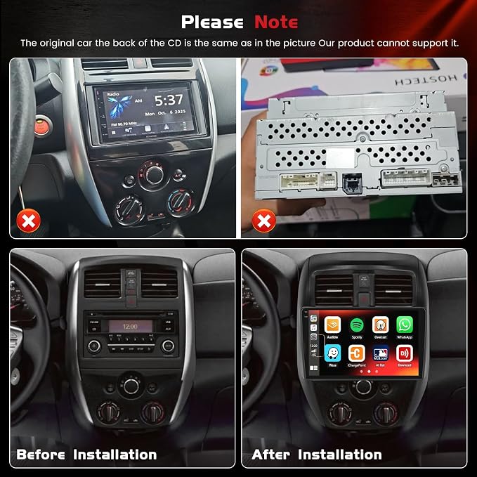4+128GB Android 15 Car Radio for Nissan Versa Sedan 2015-2019 Wireless Carplay Android Auto, 10.1" 1280 * 720P in-Cell Touch Screen Car Stereo WiFi Bluetooth GPS FM/RDS EQ Backup Camera MIC