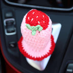 Crochet Steering Wheel Cover Set,Cute Car Steering Wheel Cover Boho 14-15in,Pink Strawberry Granny Square Pattern,Women Car Accessories (Pink (Steering+Shift Knob) Cover)