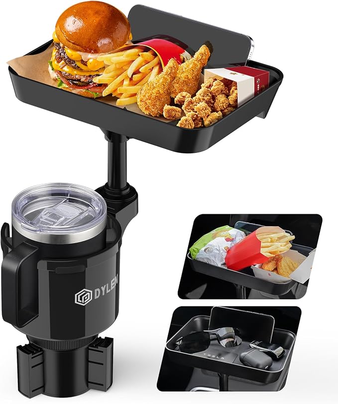 Car Cup Holder Tray, Cup Holder Expander Adapter for Car, 9.5” Detachable Car Food Tray Table for Eating, Road Trip Essentials Fits Yeti, Hydro Flask 16-46 oz