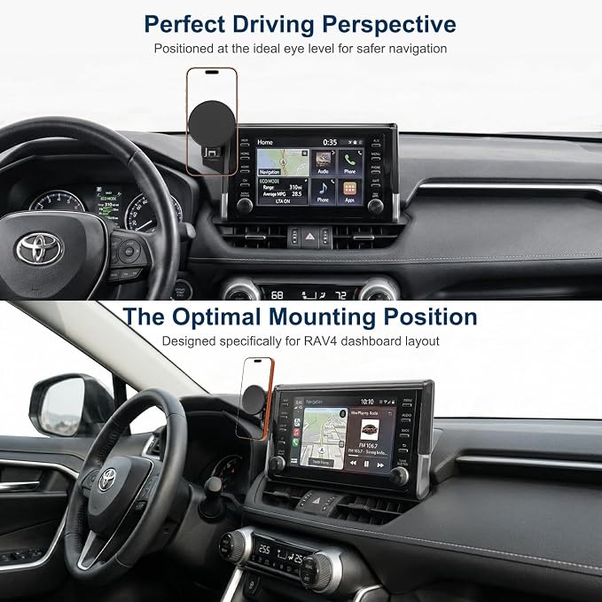 Car Phone Mount for Toyota RAV4 2019–2025 7/8-Inch Screen, OEM-Style Fit, 360° Rotation Phone Holder Compatible with MagSafe, No Vent Blocking, 100% Exclusive Development for Toyota RAV4 Accessories