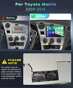 5/6GhzWiFi 8 Core 4G+64G for Toyota Matrix 2009-2014 Car Stereo with Android 15 Radio 9 Inch IPS Touchscreen Carplay/Android Auto /5.0Bluetooth/GPS FM/RDS AHD Backup Camera
