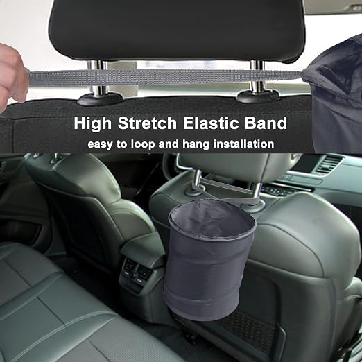Car Trash Can, 2 Packs Mini Car Garbage Can, Collapsible Trash Bin | Pop-Up Trash Can for Car Front Back Seat, Portable Car Trash Bag Hanging for Vehicle SUV Rv Truck Accessories Interior, Grey