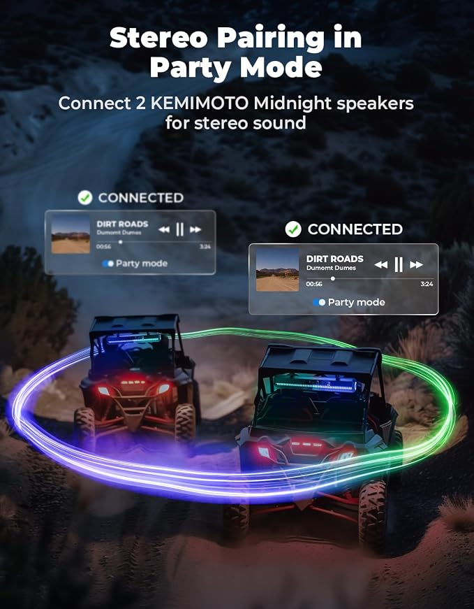 2025 Midnight 60 26-inch UTV Sound Bar, IP66 Waterproof Golf Cart Sound Bar, ATV Speaker Bluetooth with RGB, SxS Soundbar Compatible with Polaris RZR Can-Am w/ 1-2 in Roll Bar