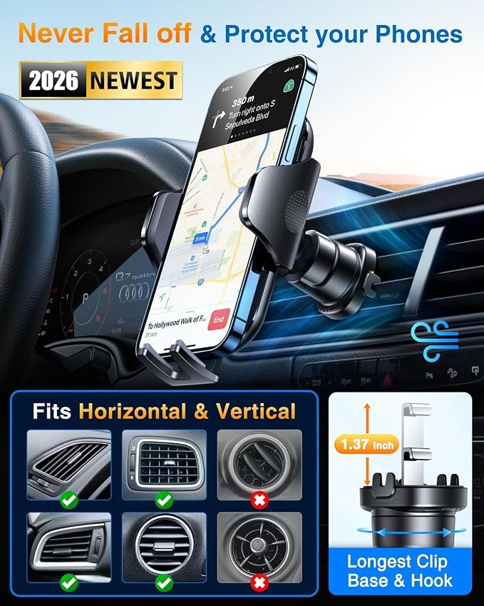 2026 Phone Holders for Your Car Ultimate Military-Grade Car Phone Holder Mount【Patent & Safety Certs】Upgraded Shockproof Truck Air Vent Phone Mount for iPhone 17 Pro Max 16 15 Samsung Android