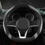 Flat Bottom Car Steering Wheel Cover for Nissan,D Shaped Steering Wheel Cover for Rogue,Altima,Kicks (Black+Gray-Standard Size)