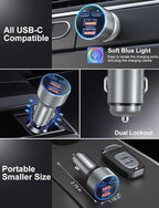 Car Charger USB C, 90W Multi Port Dual 12V Cigarette Lighter USB Charger QC 3.0/PD 45W Super Fast Charging Car Phone Charger Plug Adapter for iPhone 17 16e 15 14 13 12 Pro Max Pad Android(Gray)