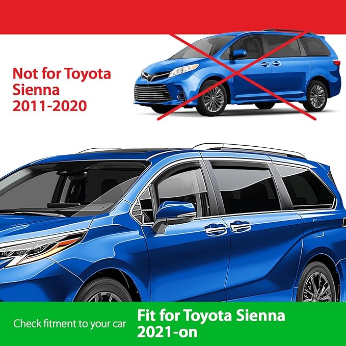 Goodyear Shatterproof in-Channel Window Deflectors for Toyota Sienna 2021-2026, Rain Guards, Window Visors for Cars, Vent Deflector, Car Accessories, 4 pcs - GY008510