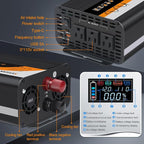 1000W Pure Sine Wave Inverter, 12V/24V Auto-Detect, 50Hz/60Hz Switchable, LCD Display, Type-C Fast Charging, Silent Design, Overload & Overheat Protection for RV, Home