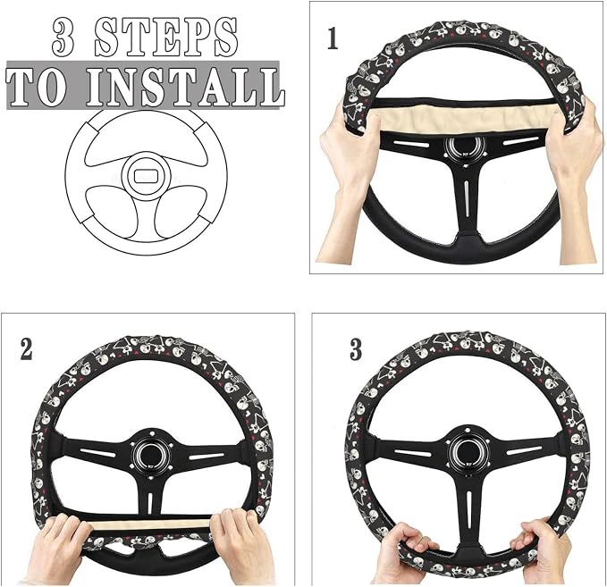 Skull Skeletons Love Dancing Steering Wheel Covers Anti-Slip Elasticity Car Accessories Steering Wheel Protector Universal 15 Inch for Cars SUV Vehicle Truck