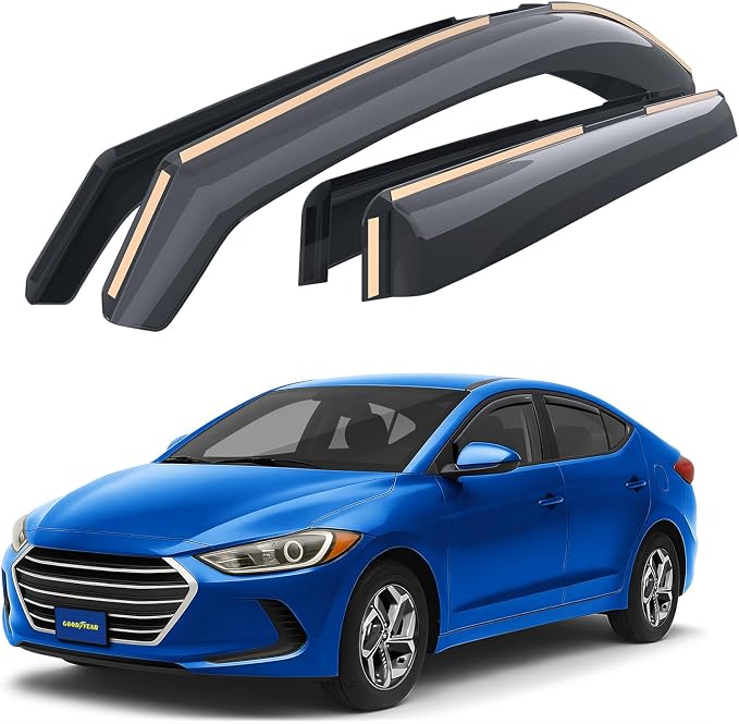 Goodyear Shatterproof in-Channel Window Deflectors for Hyundai Elantra 2017-2020, Rain Guards, Window Visors for Cars, Vent Deflector, Car Accessories, 4 pcs - GY003459LP