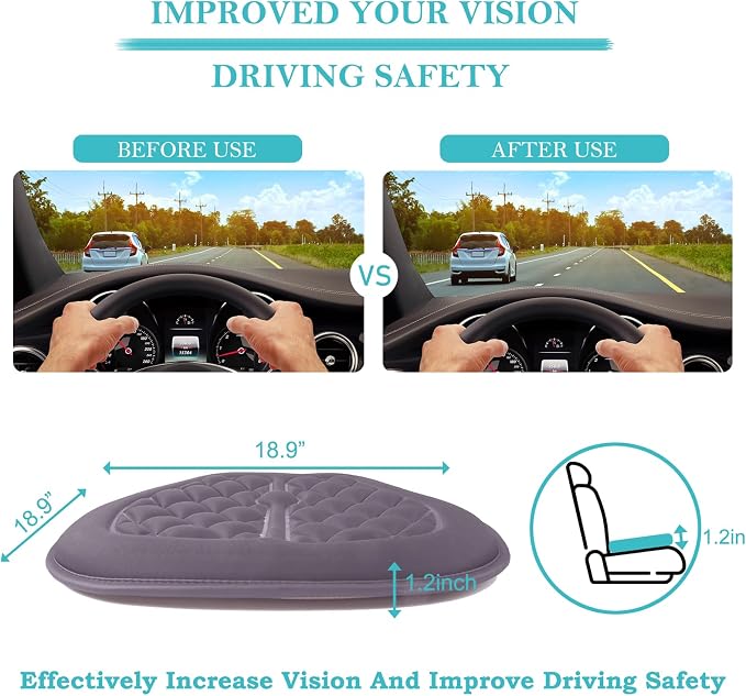Car Seat Cushion, Comfort Memory Foam Driver Seat Cushion Improve Driving View, Sciatica and Lower Back Pain Relief, Seat Cushions for Car Seat Driver, Home Office Chair, Wheelchair - Gray