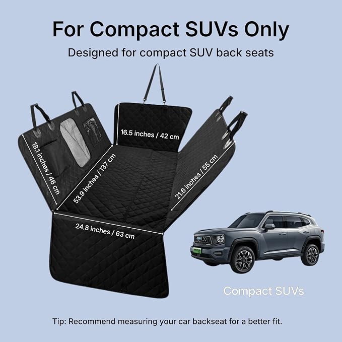 Car Back Seat Extender for Dogs, Semi-Hard Bottom Design, Fits Compact SUVs | Waterproof, Odorless Material, Upgraded Support