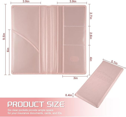 1Pack Car Registration and Insurance Holder,Car Document Holder for Cards License with Magnetic Shut,Vehicle Glove Box Car Organizer for Documents, Cards, License(Pink)