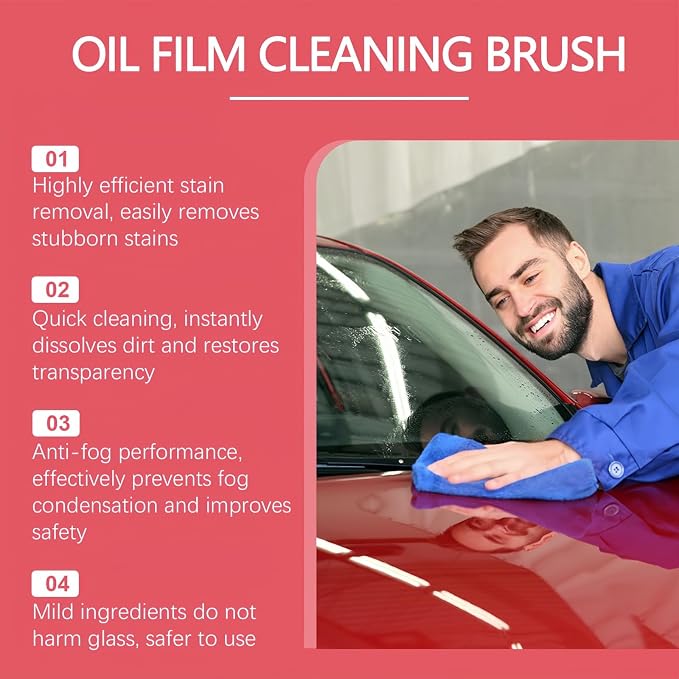 Automotive Oil Film Cleaning Brush with Sprayer，Reusable Glass Oil Film Remover for Car Windows & Windshields，Antifog & Rainproof Glass Cleaning Board 4 FL OZ