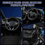 Soft Leather Steering Wheel Cover with Breathable Design and Anti-Slip Grip, Fully Compatible with Tesla, Toyota, Honda, Nissan 14.5-15.2 inch Round Steering Wheel（Sedans and SUVs）