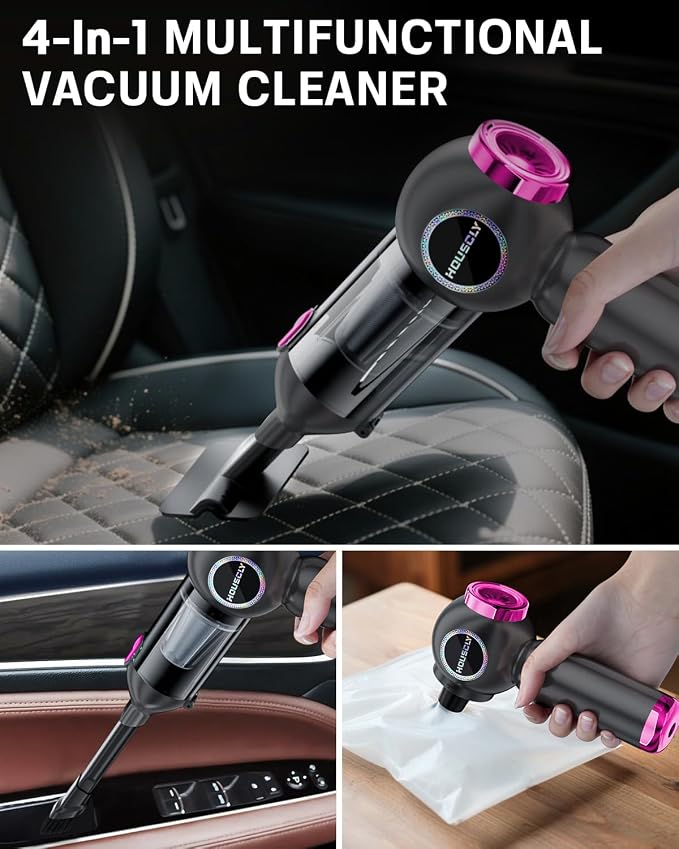 Handheld Car Vacuum Portable Cordless 25000Pa High Power Small Mini Hand Vacuum Rechargeable 4-in-1 Wireless Handheld Vac for Car Office Desktop Home Cleaning Ideal Gifts for Men & Women