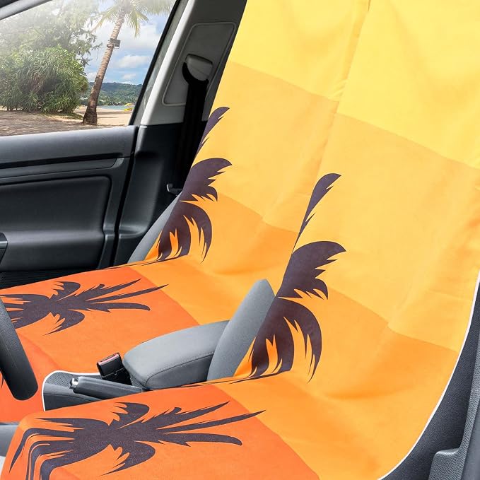 Car Seat Towel Covers with Storage Bag, 63 x 32 Inch Universal Non Slip Waterproof Sweat Protector for Car Truck, Gym Swimming Running, Machine Washable(1 Pack,Beach Palm Trees)