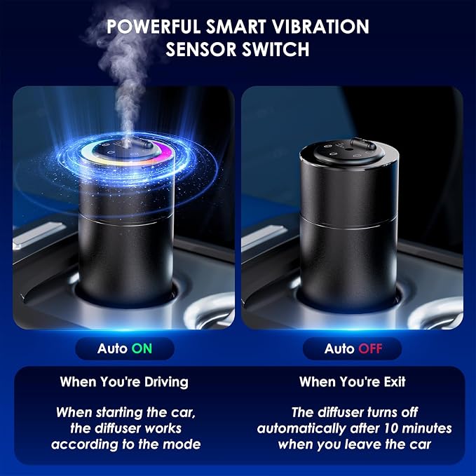 Smart Car Air Freshener Diffuser - 160ml Lasts Up to 6 Months, Spill-Proof Motion Auto On/Off, 3 Adjustable Mist Modes, Star Lights & Sound-Sync RGB - Car Accessories Gifts for Men (Ocean)