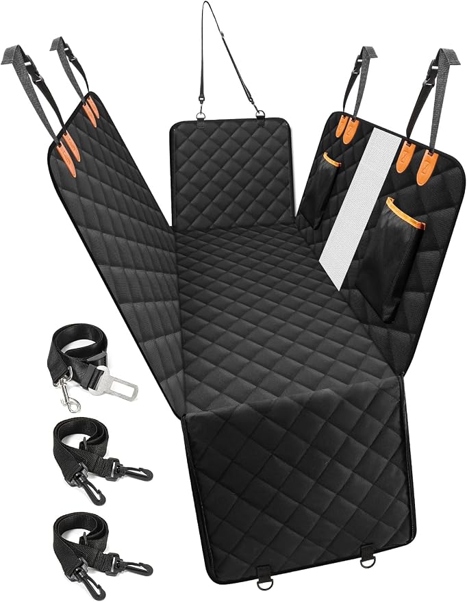 Dog Car Seat Cover for Back Seat, Waterproof Back Seat Extender for Dogs, Dog Car Hammock with Mesh Window, Nonslip Pet Seat Protector for SUV Truck Travel