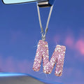 Bling Pink Car Accessories for Women Letter Charm, Rainbow Color Rear View Mirror Cute Crystal Pendant Car Decorations, Lucky Gifts Girly Diamond Rhinestone Charm Letter M