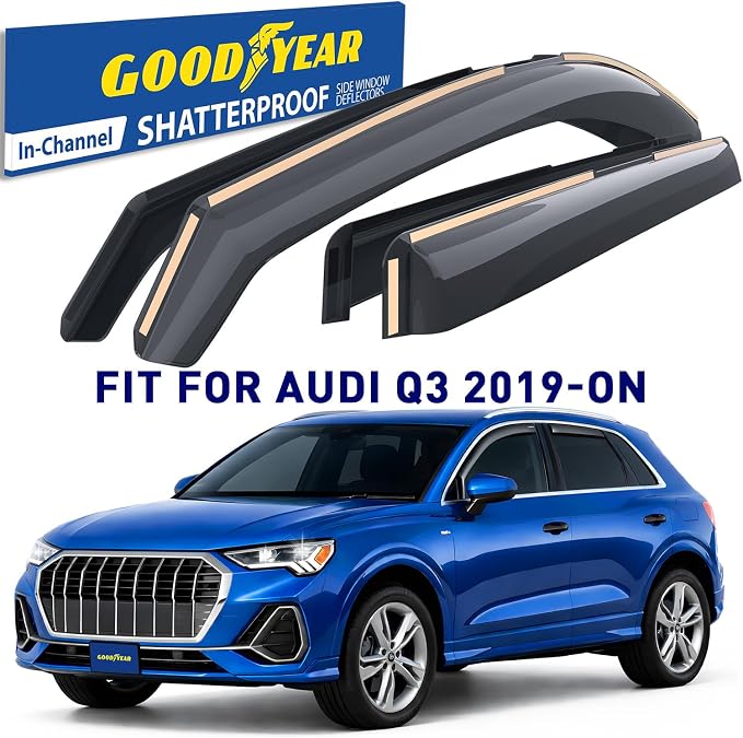 Goodyear Shatterproof in-Channel Window Deflectors for Audi Q3 2019-2026, Rain Guards, Window Visors for Cars, Vent Deflector, Car Accessories, 4 pcs - GY008158
