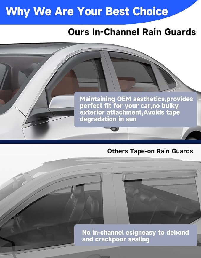 in-Channel Window Rain Guards Fit for Chevy Malibu 2016-2025(9 Gen),Rain Guards Visors Vent Visors Window Deflector, Vent Shades Car Accessories -4 pcs