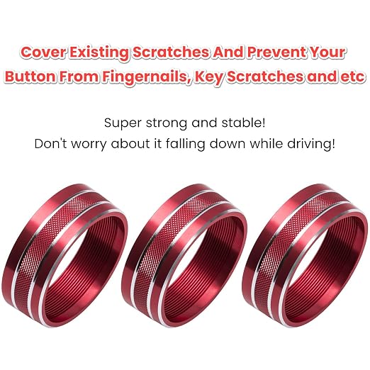 Audio Air Conditioning Button Cover Decoration Twist Switch Ring Trim for Jeep Wrangler JK JKU Patriot 2011-2018, Compass 11-16, Liberty 08-12, Dodge Challenger 08-14 Interior Accessories (Red 3PCS)