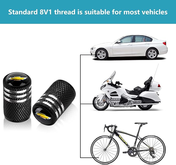 Tire Valve Stem Caps for Chevrolet Metal Car Wheel Air caps Auto Valve Stem Caps Accessories 4 Pcs Black