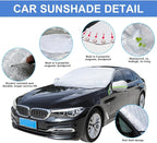 Car Windshield Snow Cover with Side Mirror Cover, 4 Layers Winter Frost Protection for Any Weather, Windscreen Covers with Magnetic Edges, Front Window Automotive Covers for Car SUV Trucks