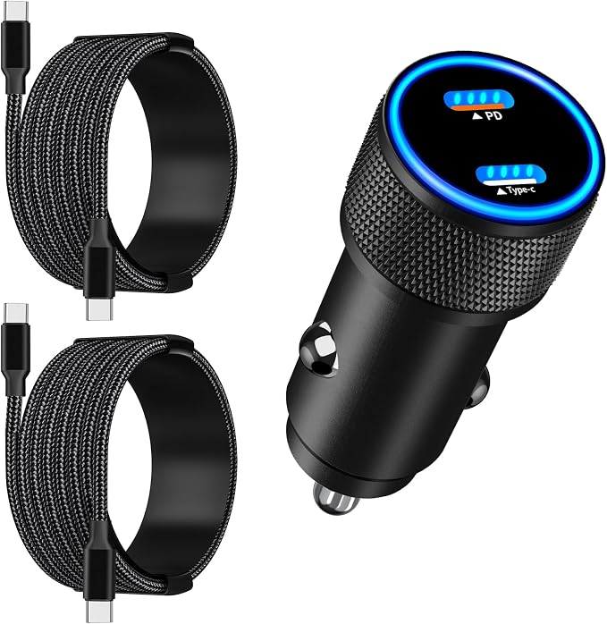 [Apple MFi Certified] iPhone 17 Car Charger, 90W USB C Car Charger Dual PD Power Cigarette Lighter Adapter with 2Pack Type C Braided Cable for iPhone 17/17 Pro Max/16/15/Galaxy S26/S25/Pixel